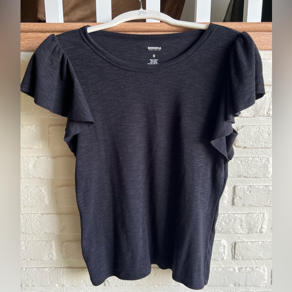 Sonoma- Black Short Flutter Sleeve Shirt (NWOT)